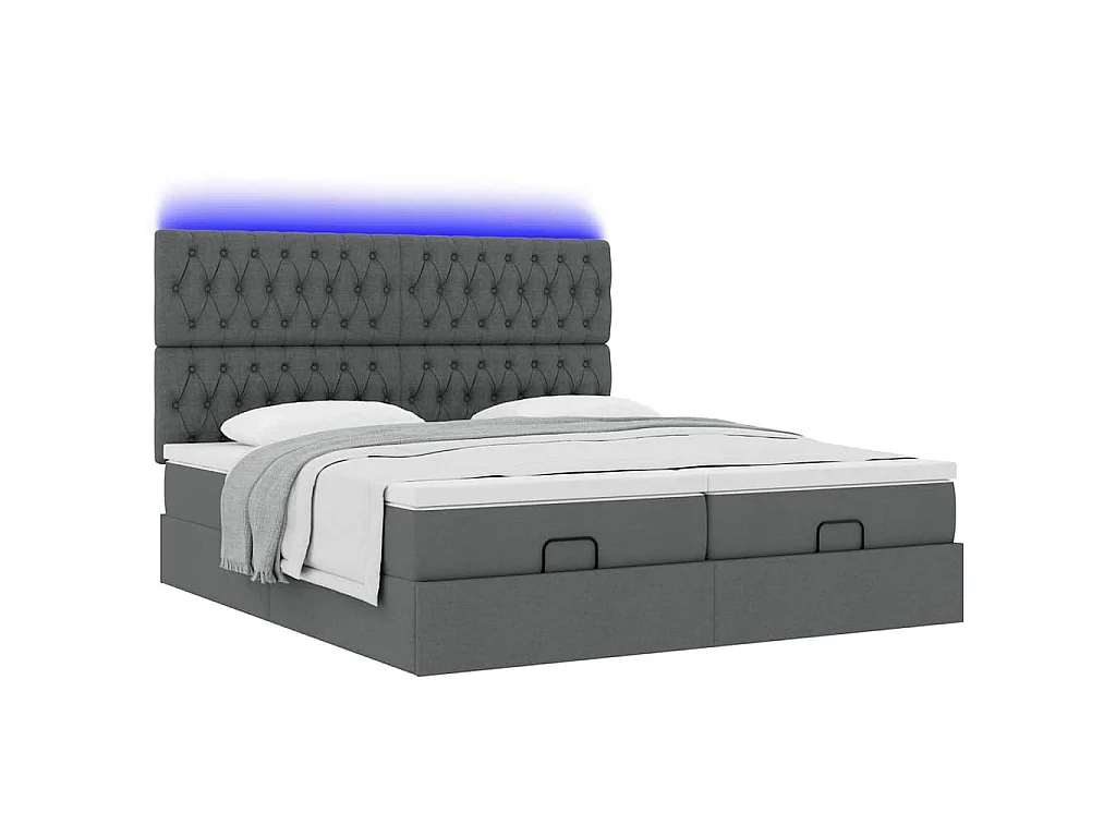 Estrutura de cama otomana com colchões tecido cinzento escuro