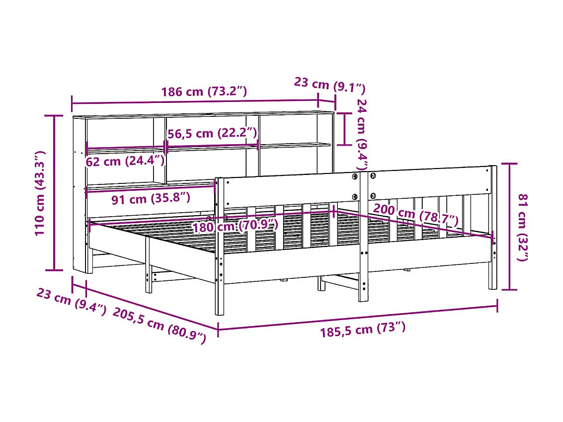 Bedframe zonder matras massief grenenhout wit 180x200 cm