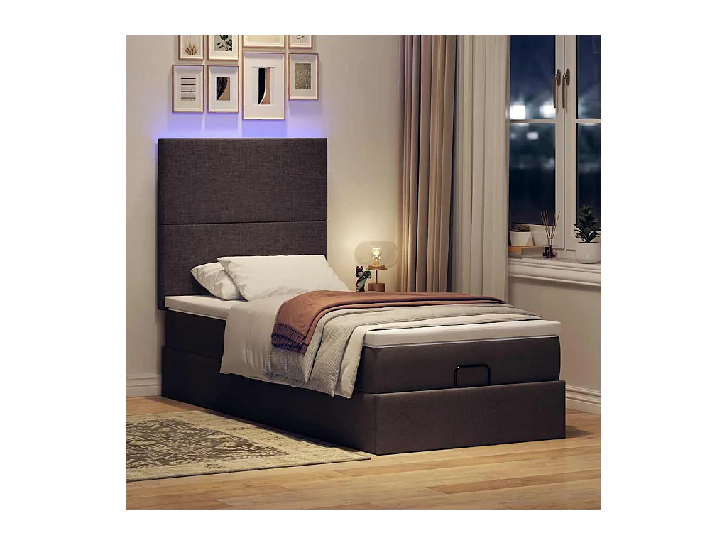 Bed poef met matras en LED's 90x200 cm stof donkerbruin