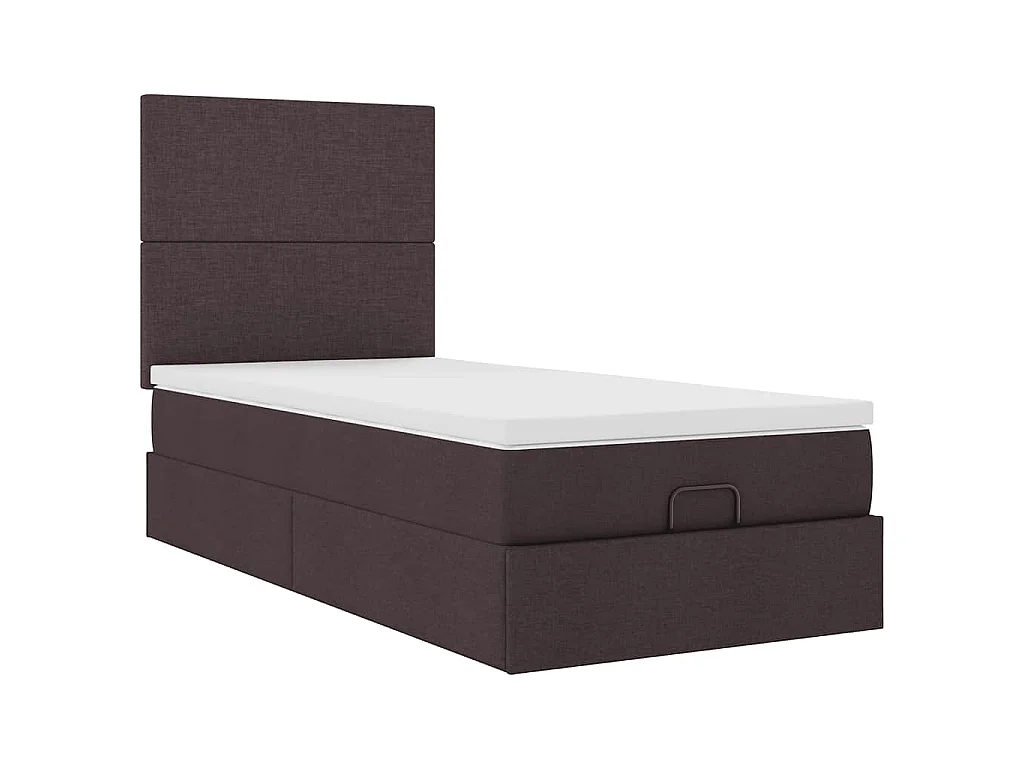 Cama otomana con colchón y LED tela marrón oscuro 90x200 cm