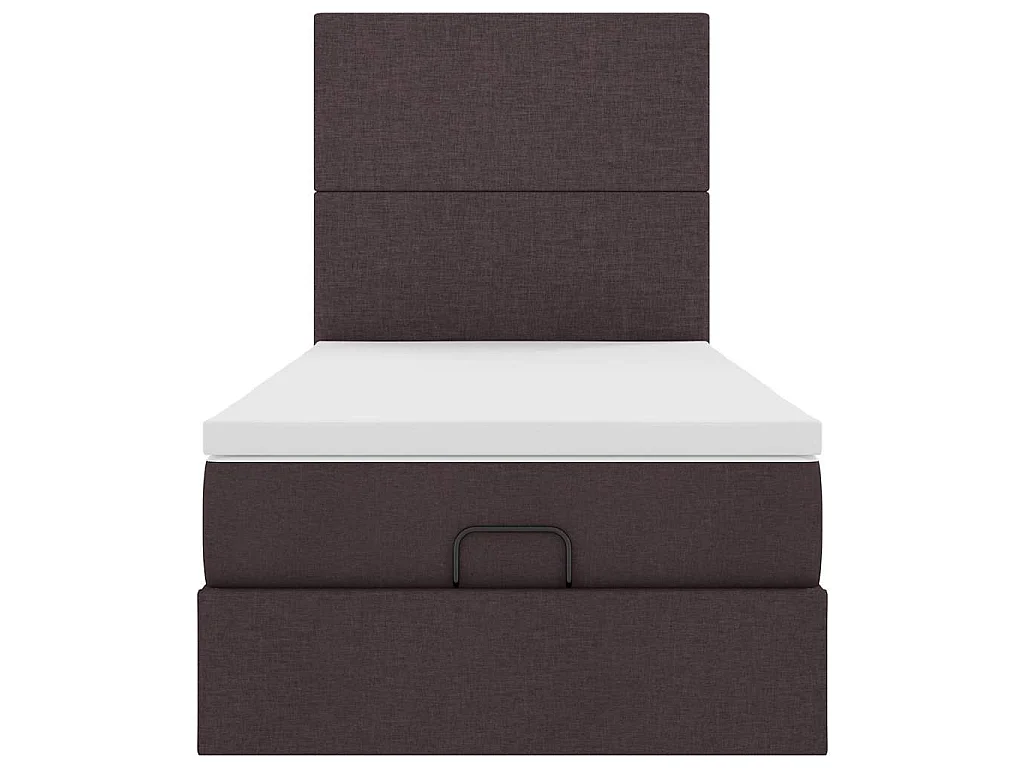 Cama otomana con colchón y LED tela marrón oscuro 90x200 cm