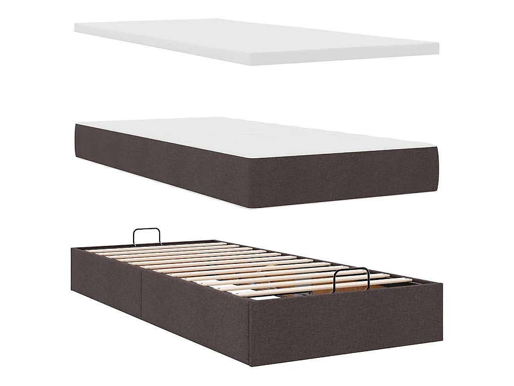 Cama otomana con colchón y LED tela marrón oscuro 90x200 cm