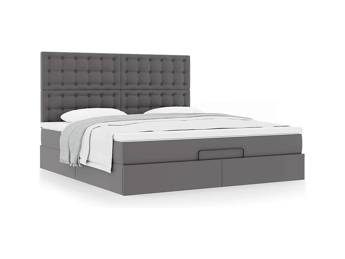 Struttura Letto Pouf con Materasso Grigio 180x200 cm Similpelle