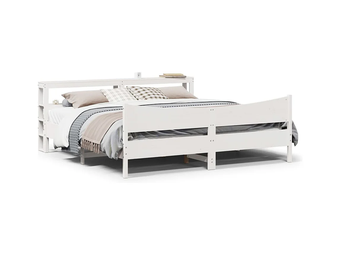 Bedframe met hoofdbord massief grenenhout wit 180x200 cm