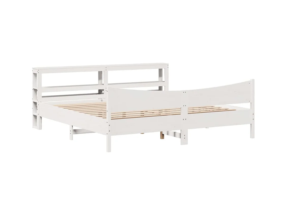 Bedframe met hoofdbord massief grenenhout wit 180x200 cm