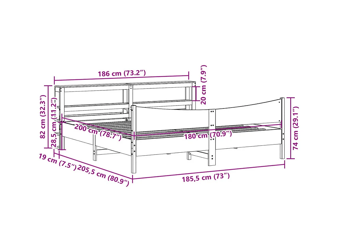 Bedframe met hoofdbord massief grenenhout wit 180x200 cm