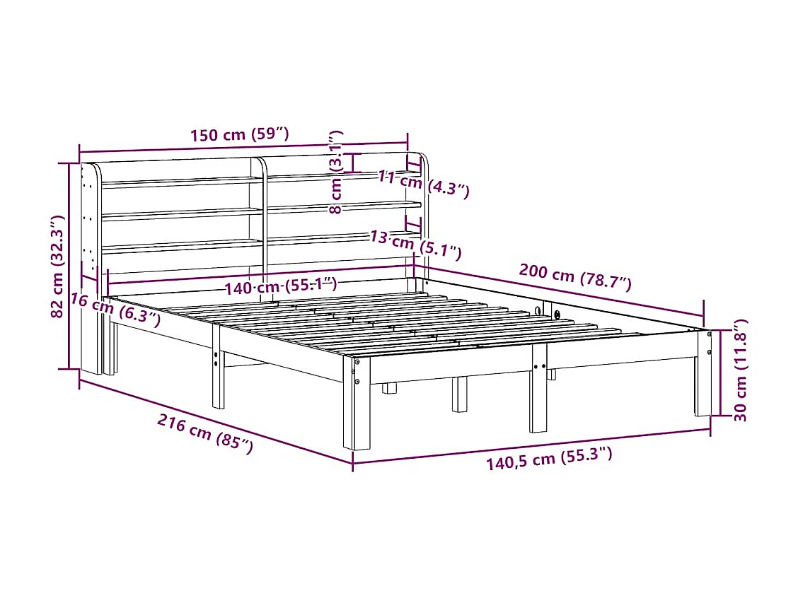 Bedframe zonder matras massief grenenhout wasbruin 140x200 cm