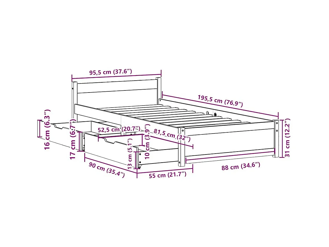 Cadre de lit sans matelas blanc 90x190 cm bois de pin massif