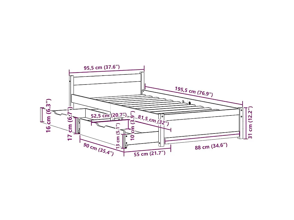 Cadre de lit sans matelas blanc 90x190 cm bois de pin massif