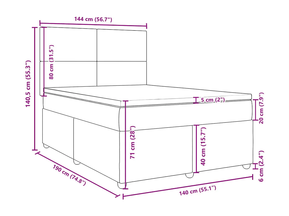 Sommier à lattes de lit avec matelas Taupe 140x190 cm Tissu