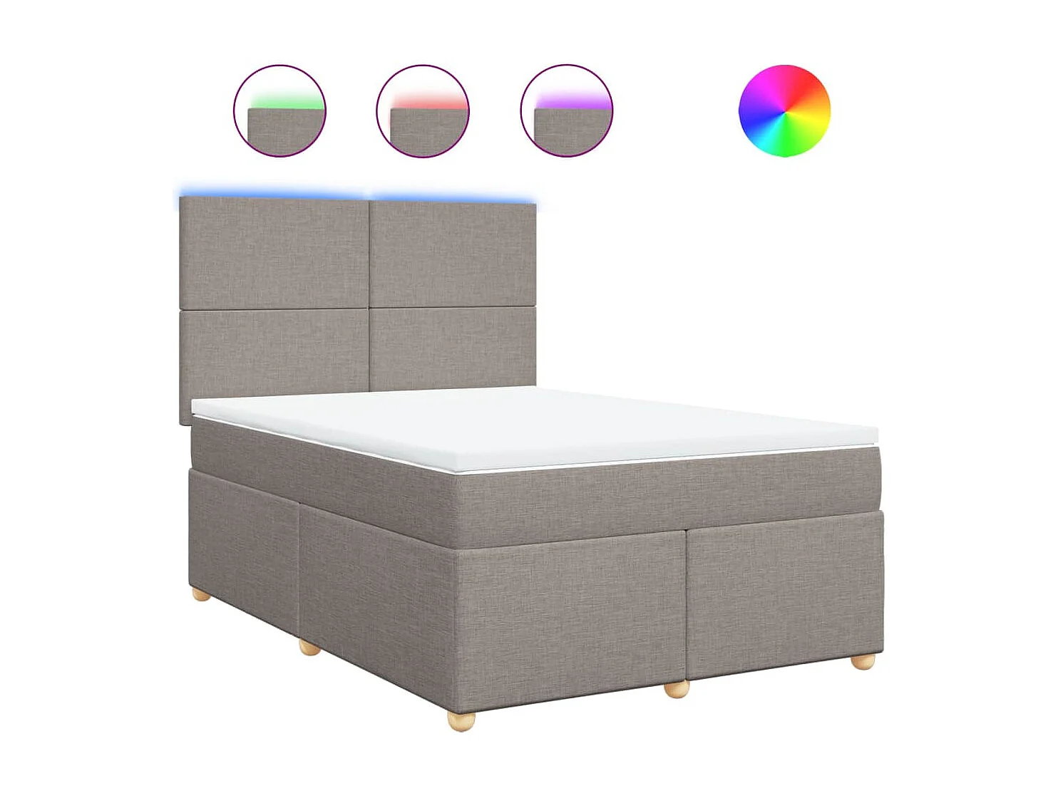 Cama box spring con colchón tela gris taupe 140x190 cm