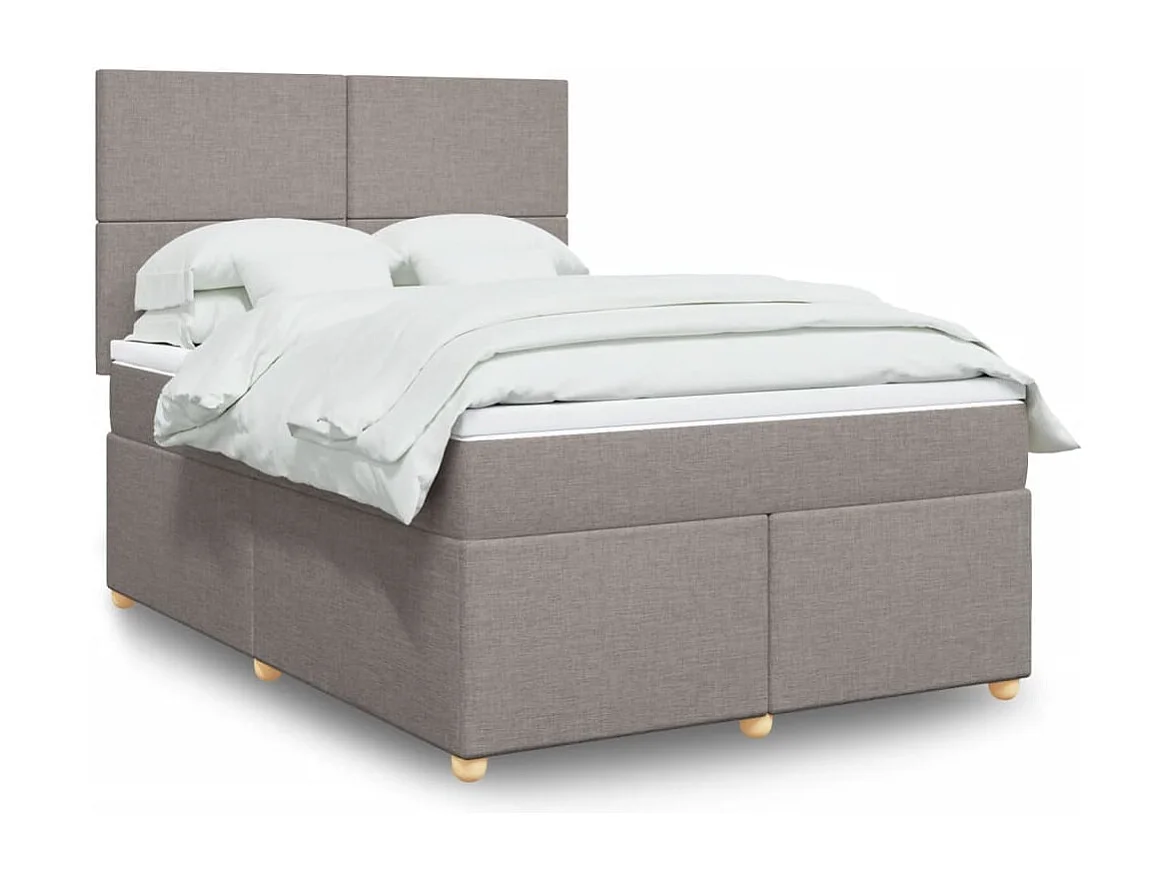 Cama box spring con colchón tela gris taupe 140x190 cm