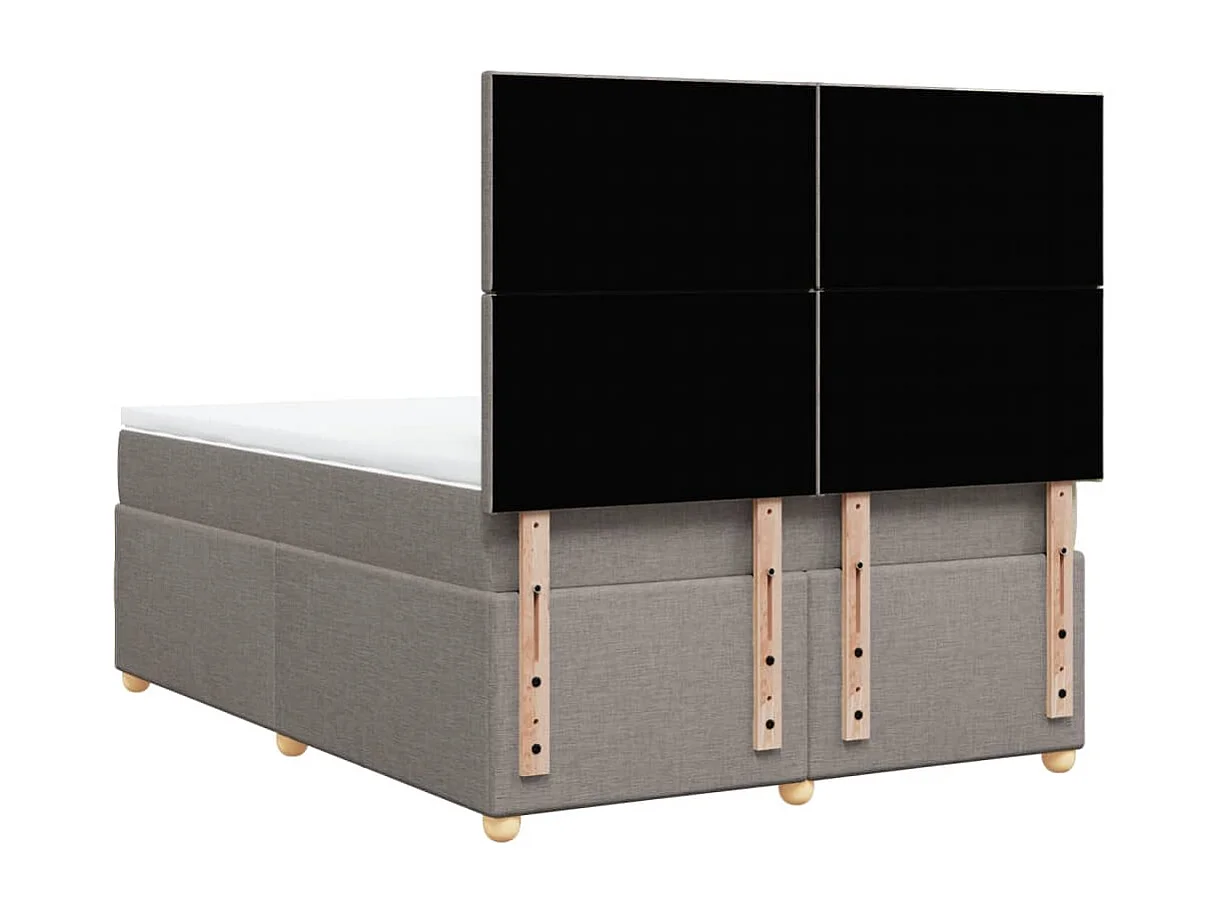Cama box spring con colchón tela gris taupe 140x190 cm