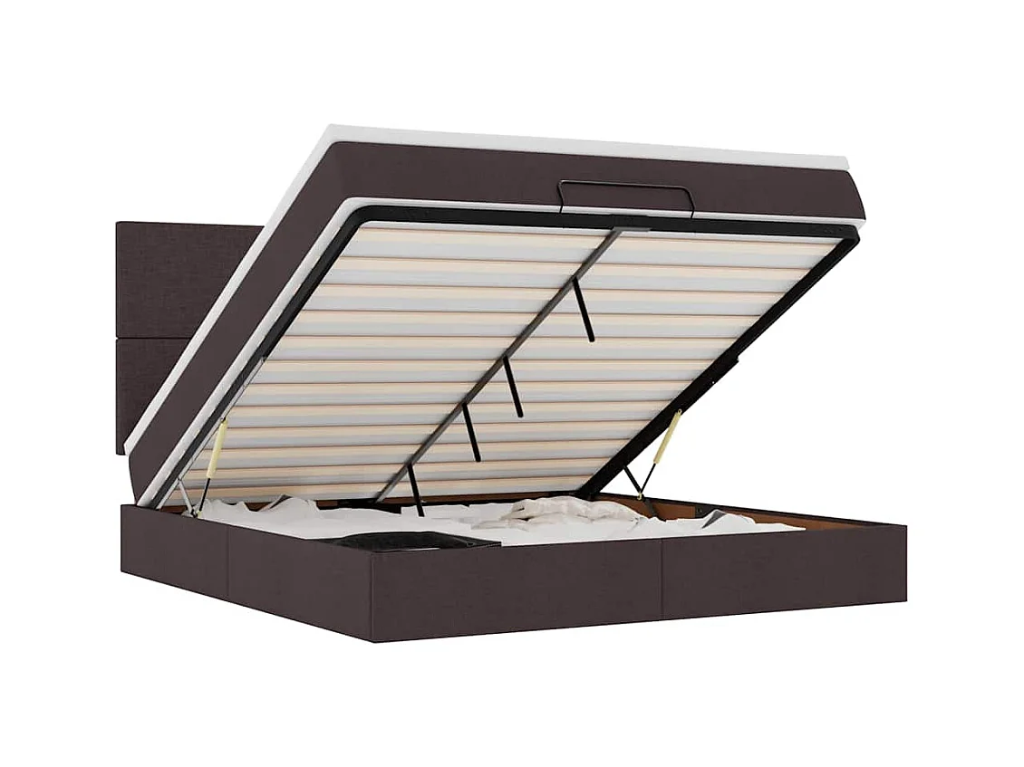 Cadre de lit ottoman avec matelas marron foncé 160x200 cm tissu