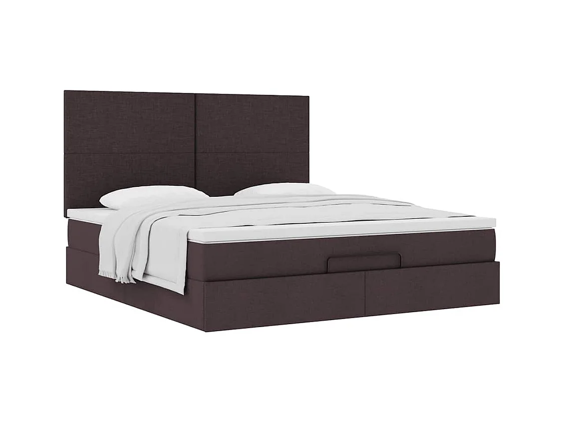 Cadre de lit ottoman avec matelas marron foncé 160x200 cm tissu