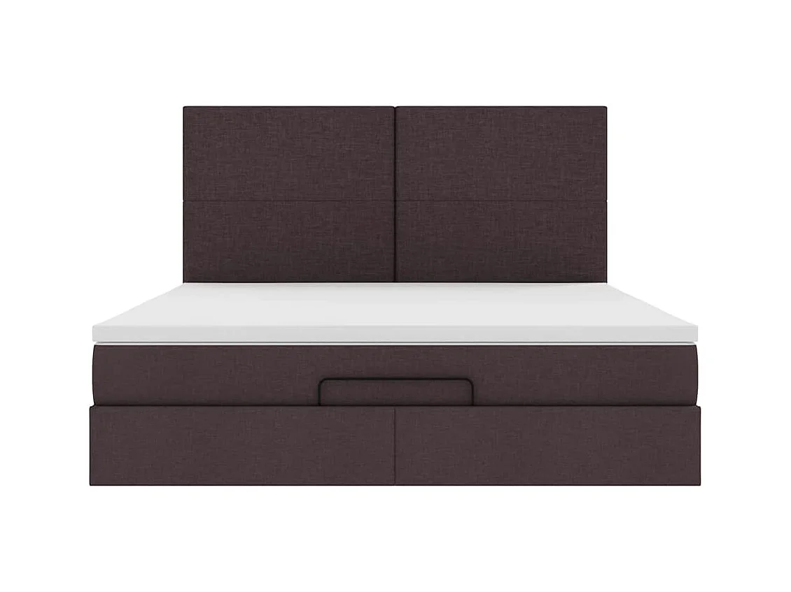 Cadre de lit ottoman avec matelas marron foncé 160x200 cm tissu
