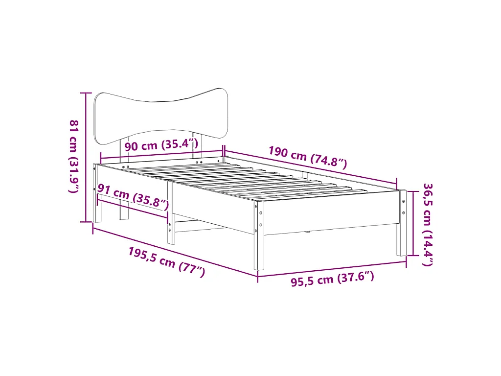 Bedframe zonder matras massief grenenhout wasbruin 90x190 cm