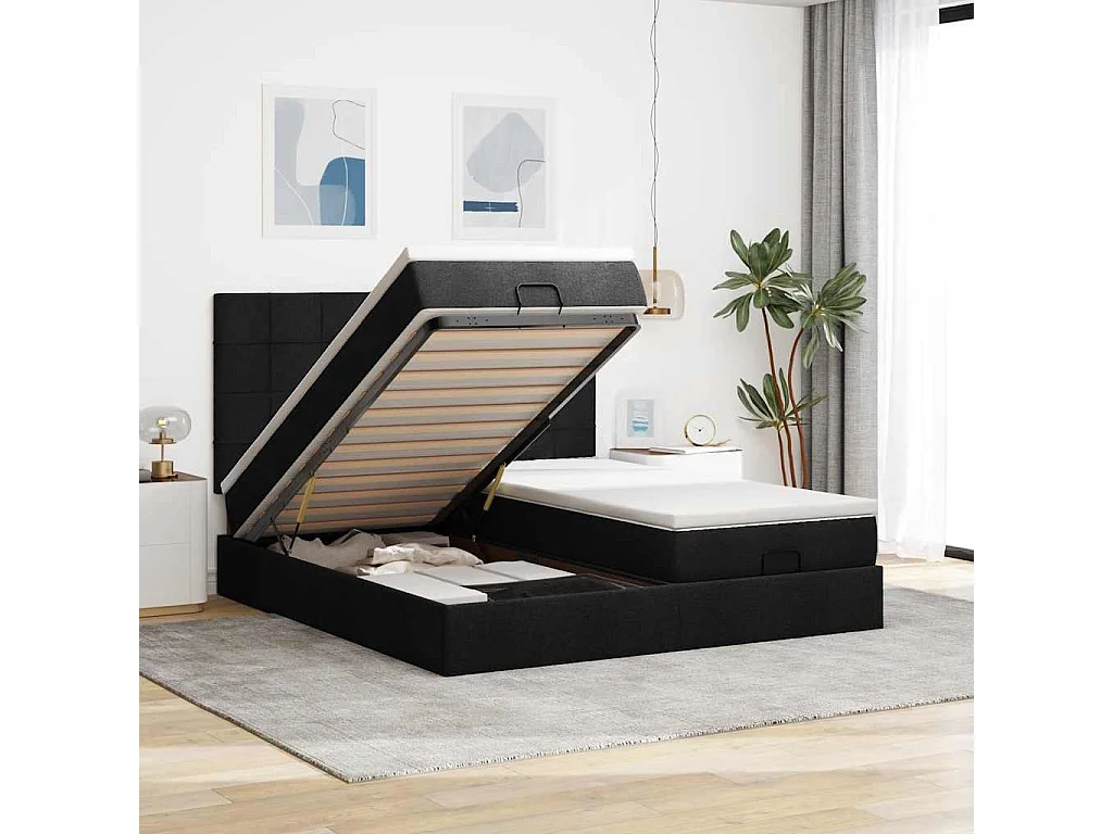 Ottoman bed met matrassen en LED's 160x200cm stof zwart