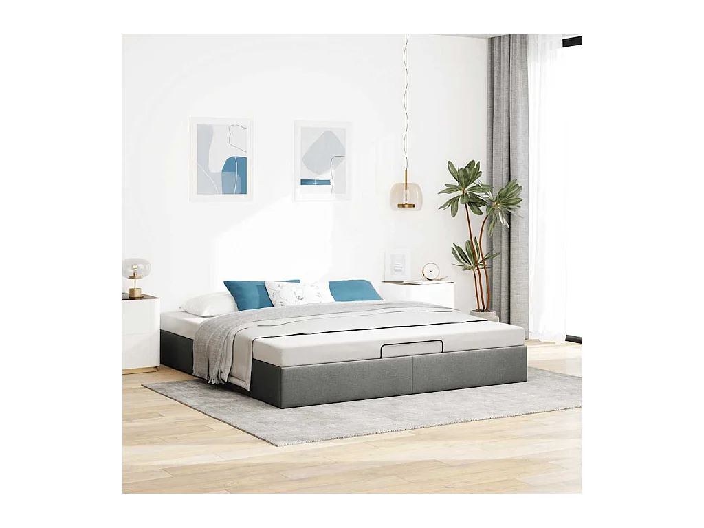 Cadre de lit ottoman sans matelas gris foncé 160x200 cm tissu