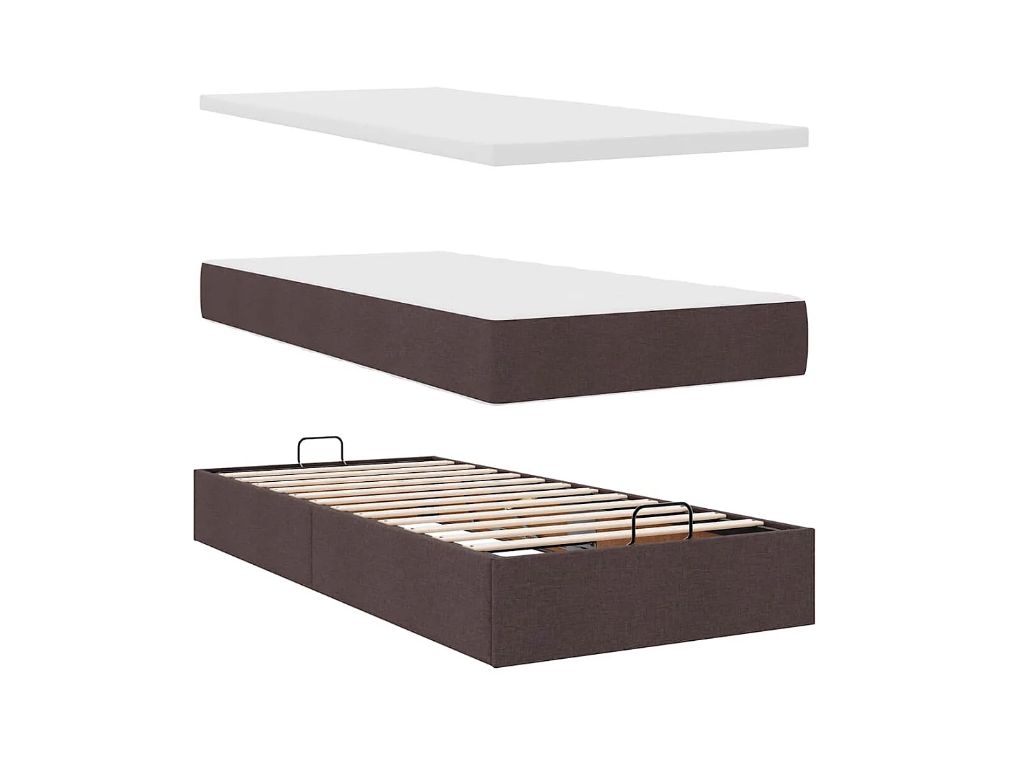 Cadre de lit ottoman avec matelas marron foncé 100x200 cm tissu