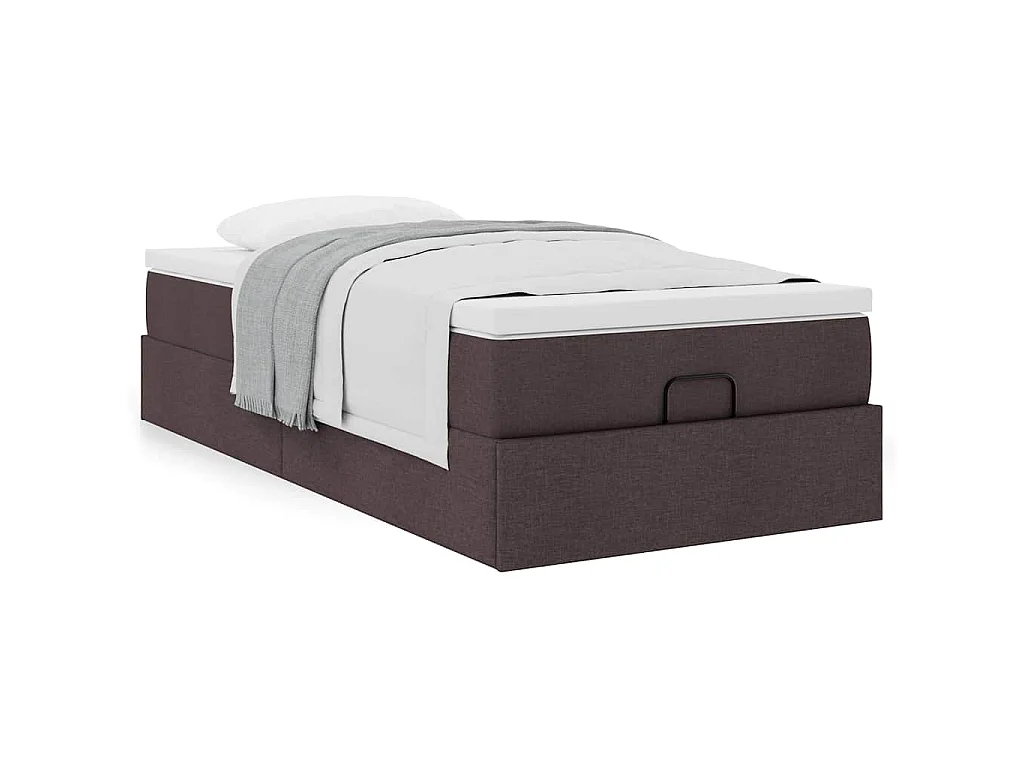 Estrutura cama otomana colchão 100x200cm tecido castanho escuro