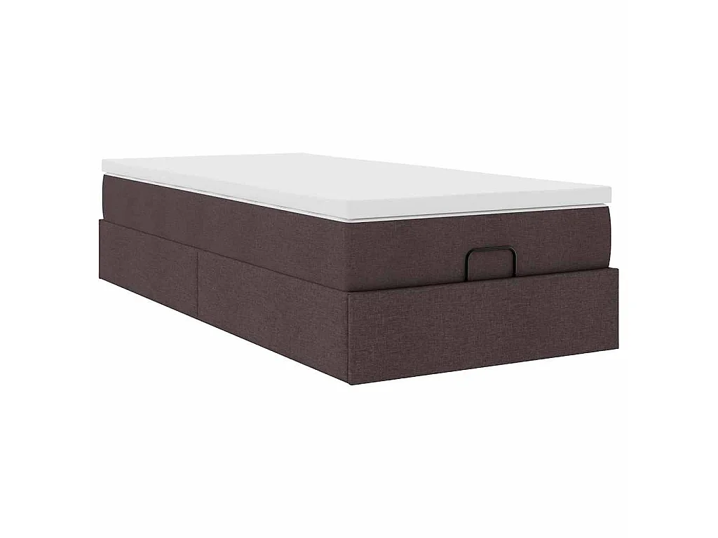 Estrutura cama otomana colchão 100x200cm tecido castanho escuro