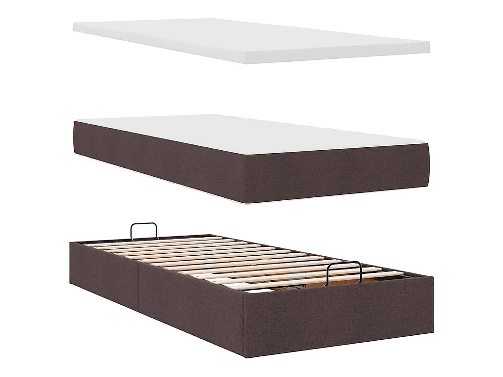 Estrutura cama otomana colchão 100x200cm tecido castanho escuro