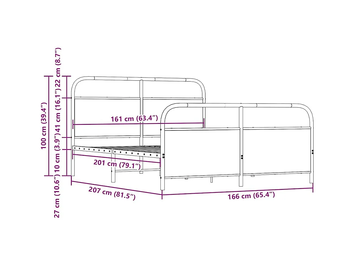 Metallbett ohne Matratze Sonoma-Eiche 160x200 cm