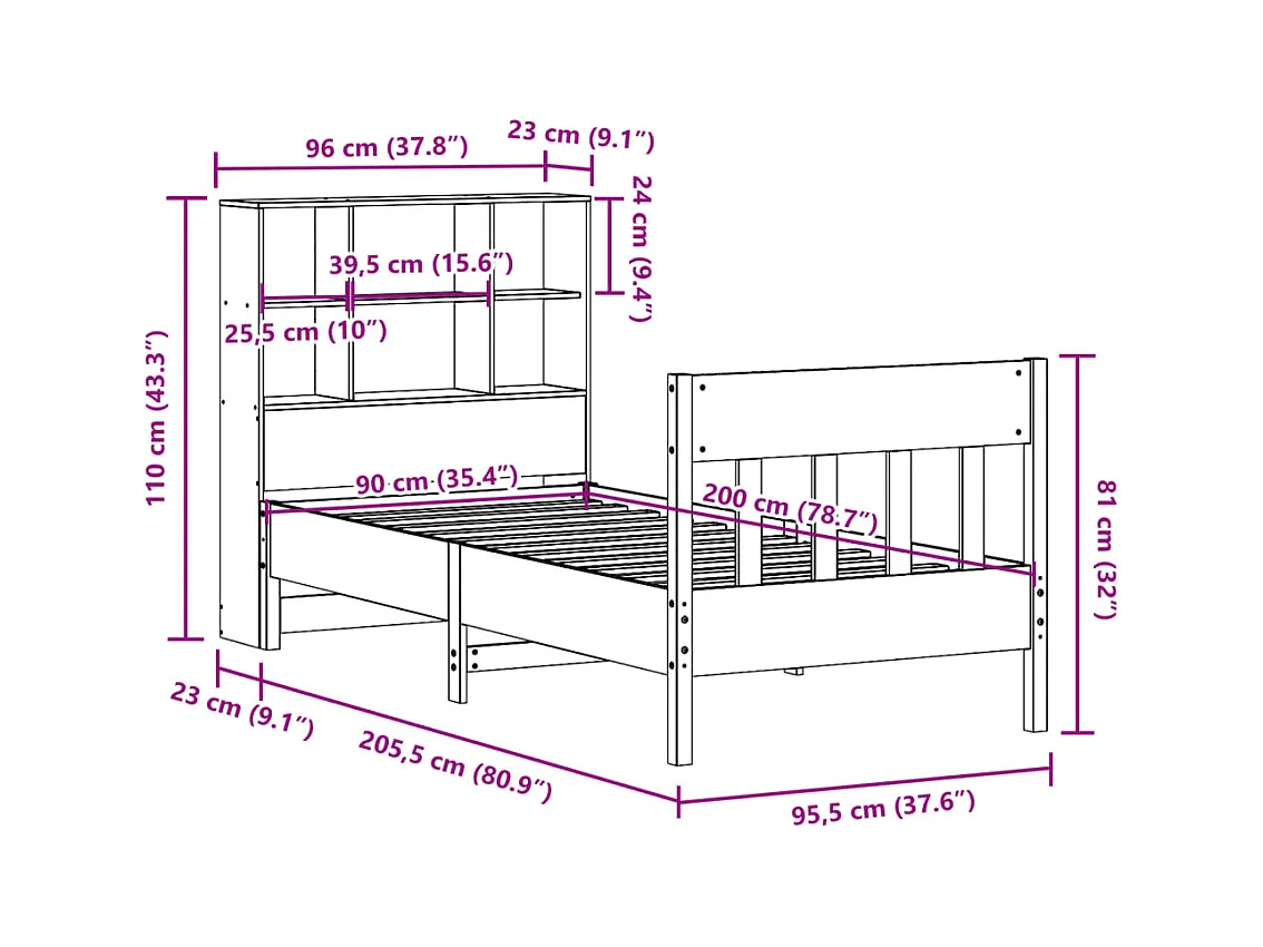 Cadre de lit sans matelas blanc 90x200 cm bois de pin massif