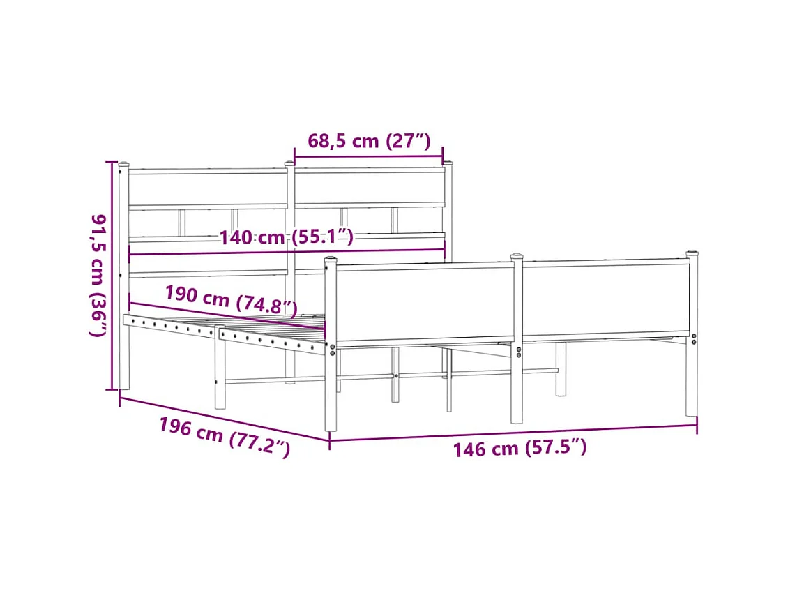 Bedframe zonder matras hout gerookt eikenkleurig 140x190 cm