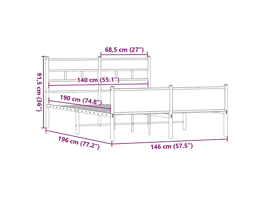 Cadre de lit sans matelas chêne fumé 140x190 cm bois ingénierie