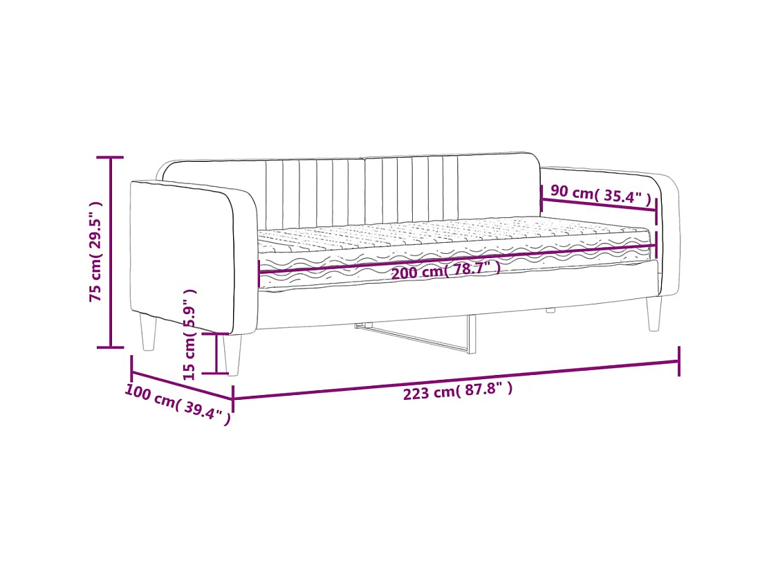 Lit de jour avec matelas gris foncé 90x200 cm velours