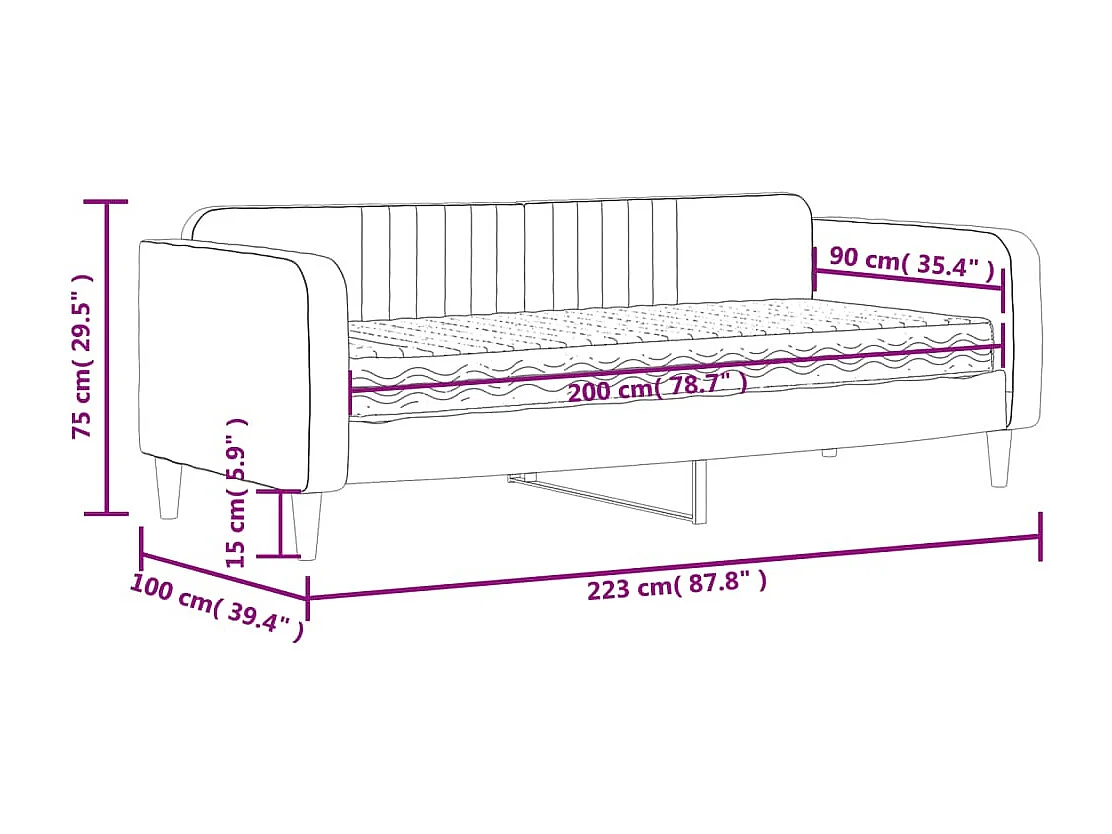 Lit de jour avec matelas gris foncé 90x200 cm velours