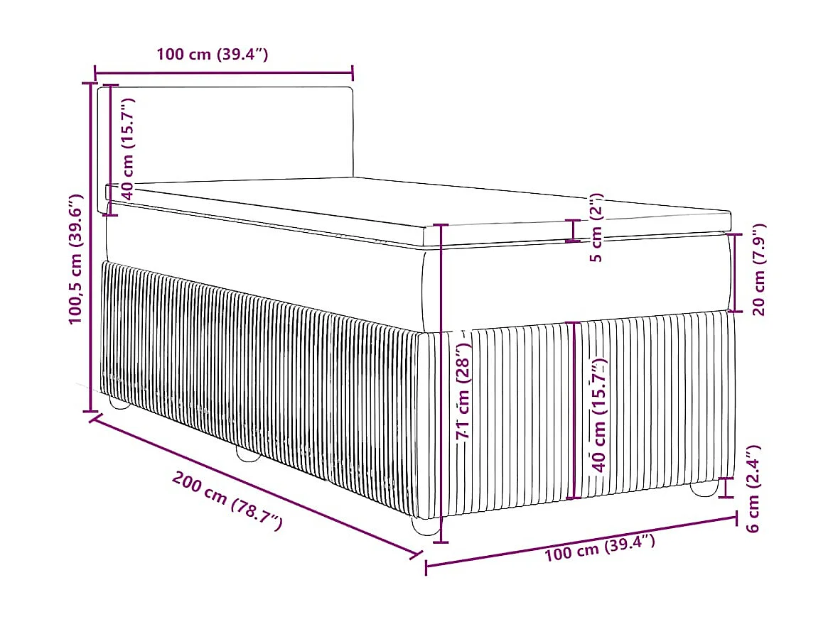 Cama box spring con colchón tela negro 100x200 cm