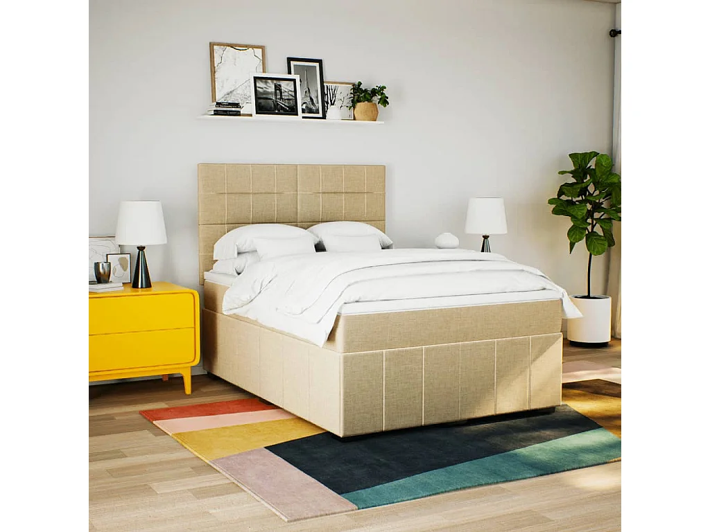 Sommier à lattes de lit avec matelas Crème 140x200 cm Tissu