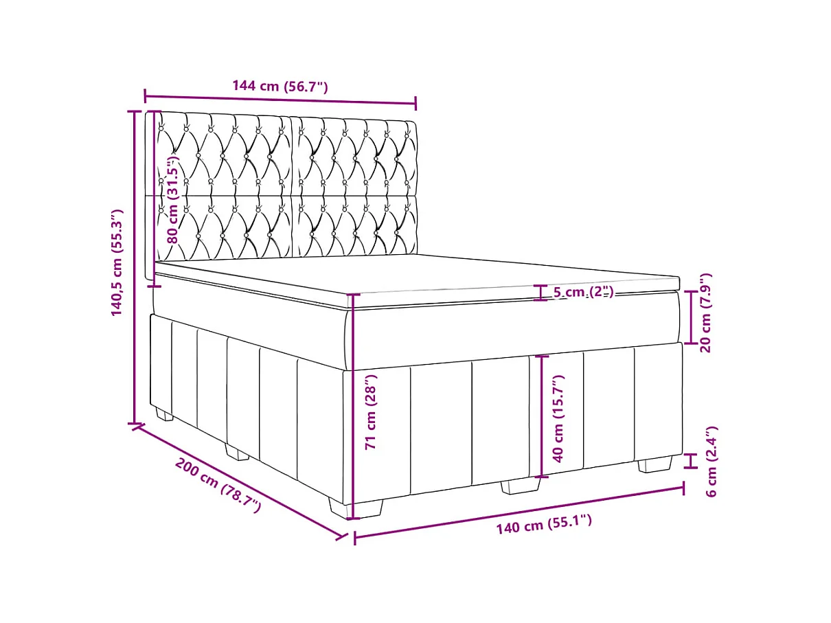 Sommier à lattes de lit avec matelas Gris foncé 140x200cm Tissu
