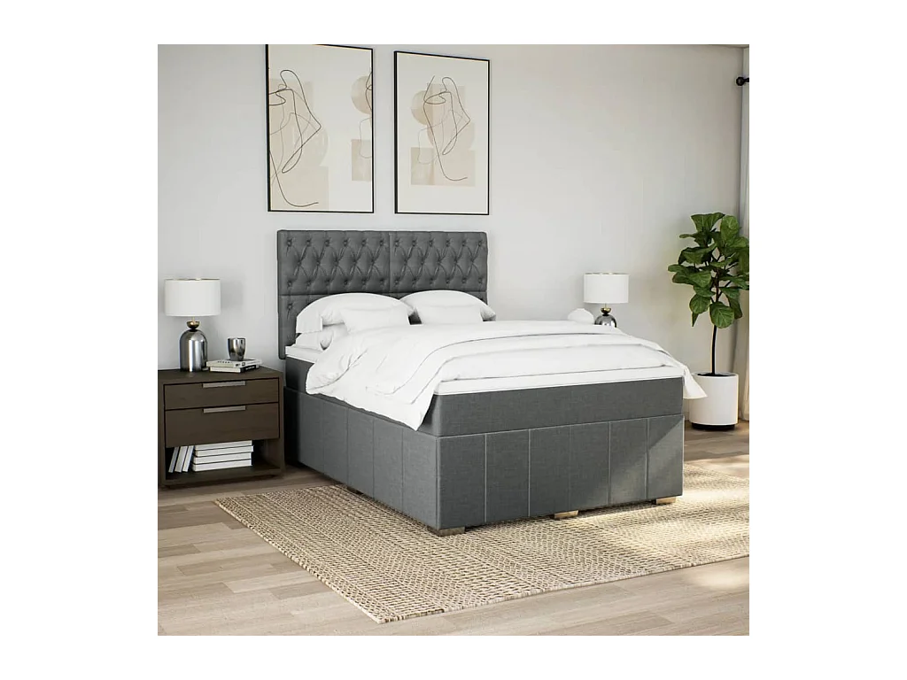 Sommier à lattes de lit avec matelas Gris foncé 140x200cm Tissu