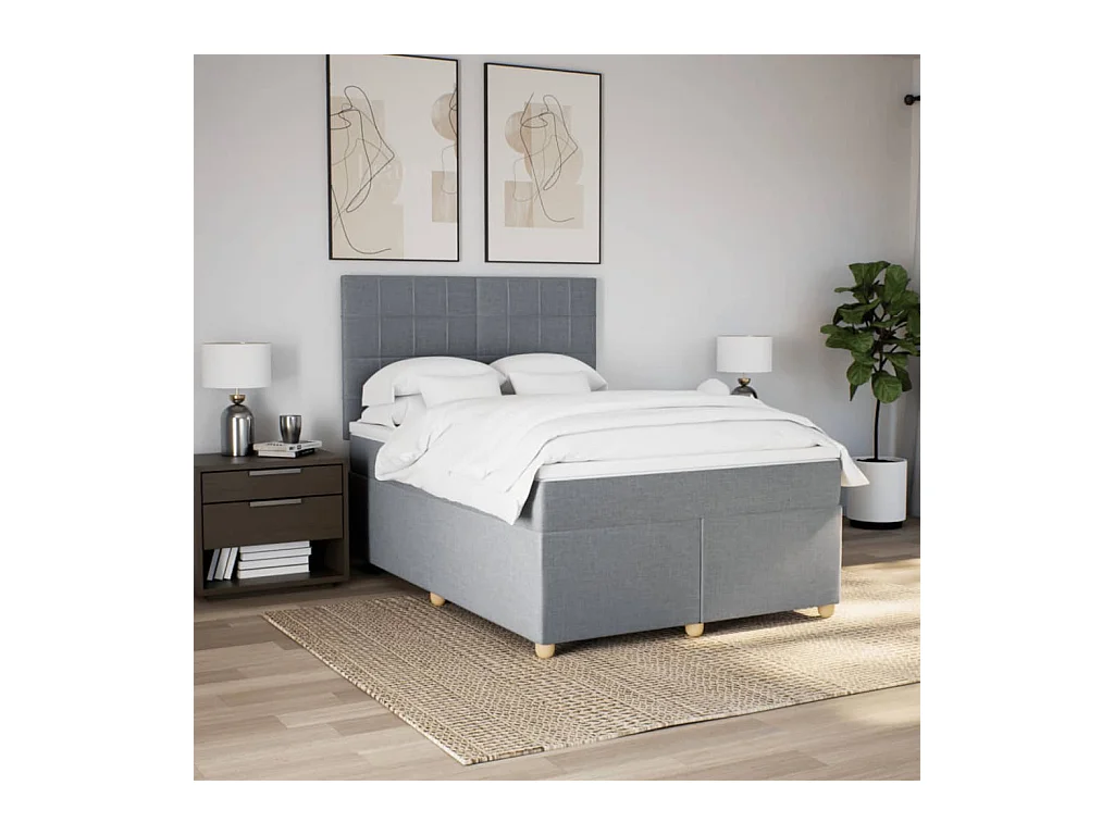 Boxspringbett mit Matratze Hellgrau 160x200 cm Stoff