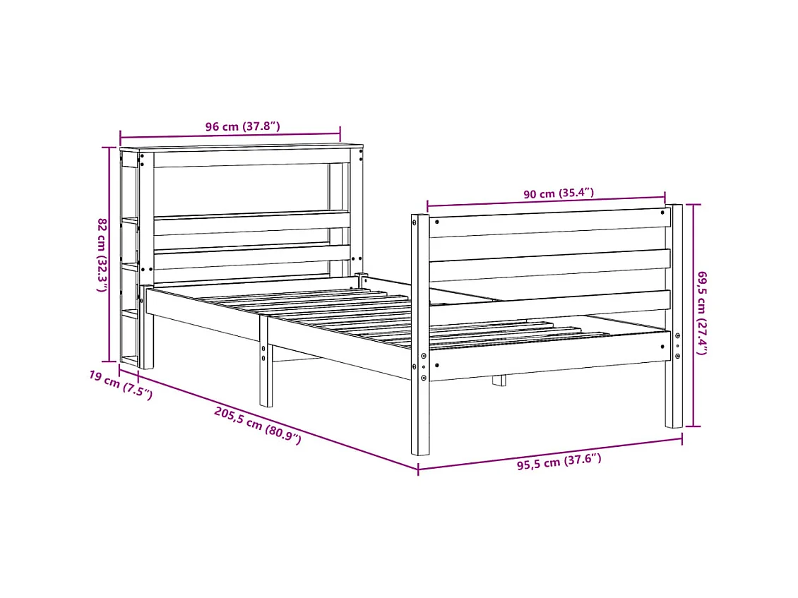 Cadre de lit sans matelas blanc 90x200 cm bois de pin massif