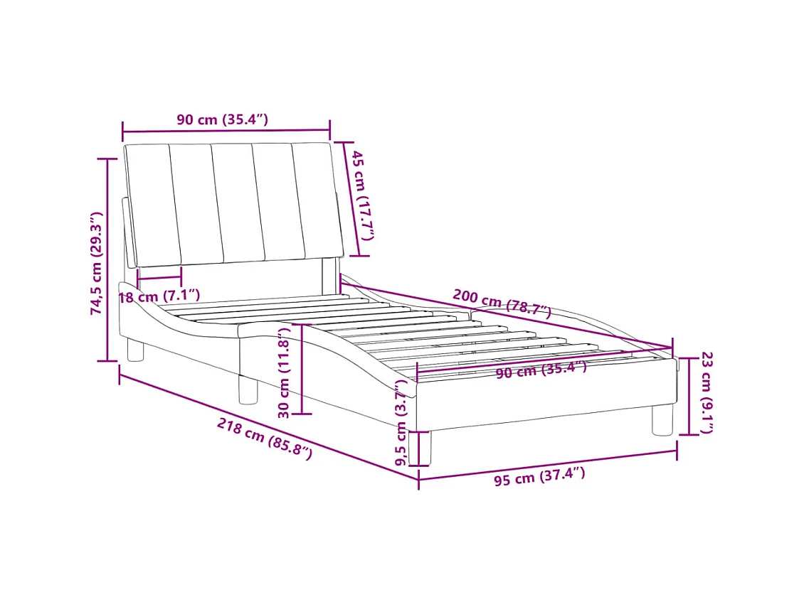 Cadre de lit sans matelas bleu 90x200 cm velours