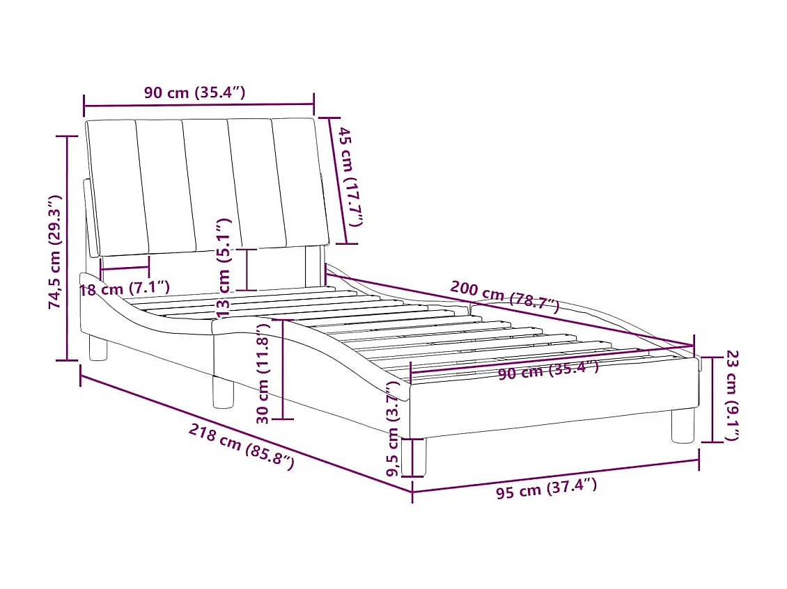 Bettgestell ohne Matratze "Hanko" Blau 90x200 cm Samt