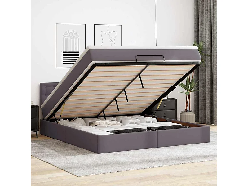 Ottoman-Bett mit Matratze Grau 160x200 cm Kunstleder