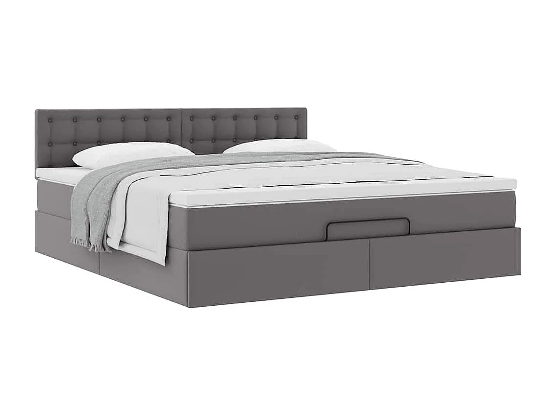 Cadre de lit ottoman avec matelas gris 160x200 cm similicuir