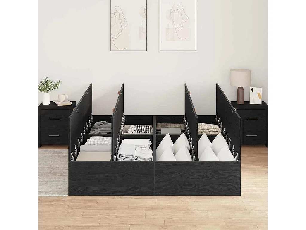 Cama con almacenamiento Roble Negro 140 x 190 cm