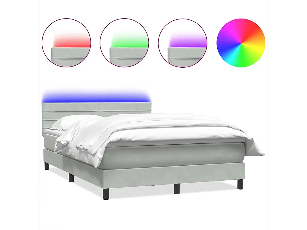 Letto a Molle con Materasso e LED Grigio Chiaro 160x220cm Velluto
