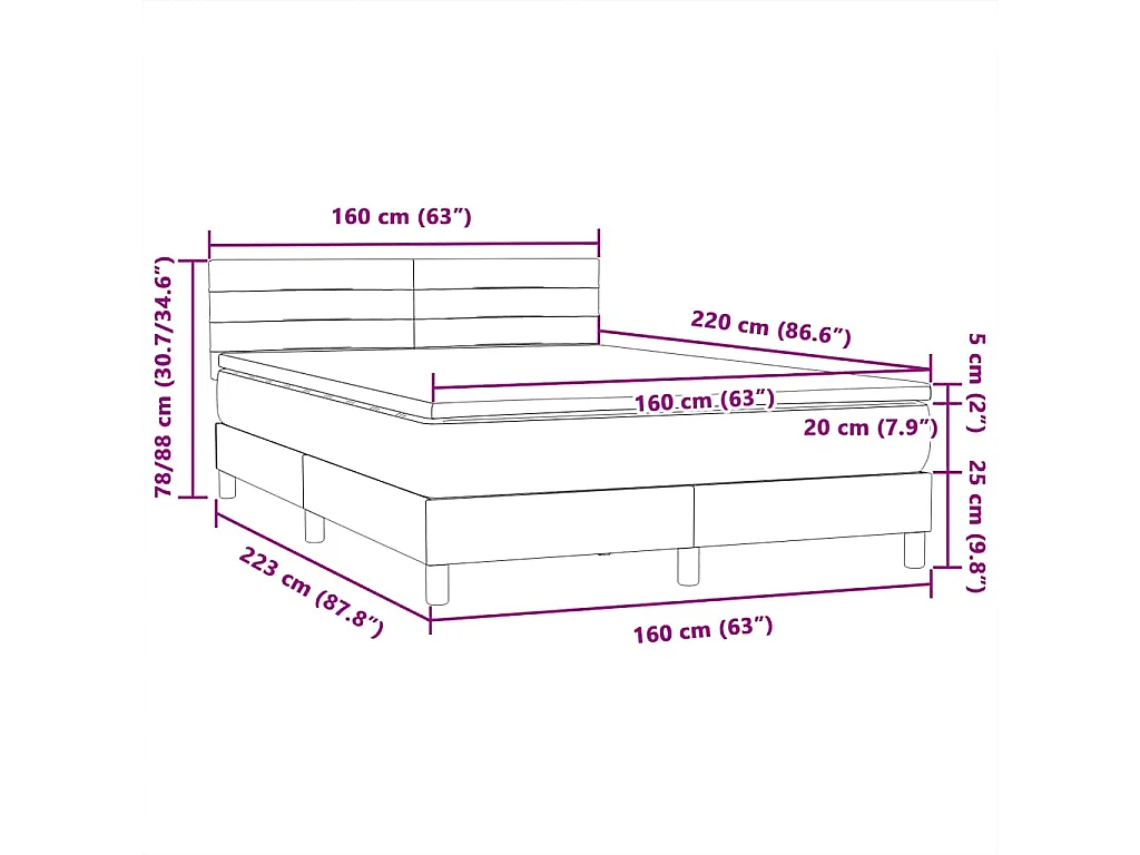 Letto a Molle con Materasso e LED Grigio Chiaro 160x220cm Velluto