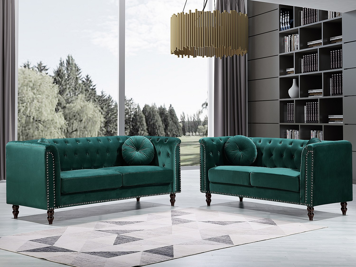Vente-unique Couchgarnitur 3+2 - Samt - Grün - Turner