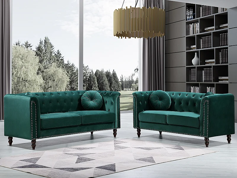 3-sits- och 2-sitssoffa i smaragdgrön sammetstyg TURNER