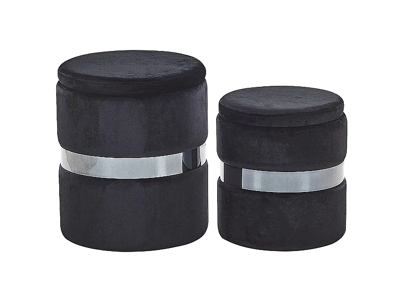 Lot de 2 poufs avec rangement DORIS Velours Noir