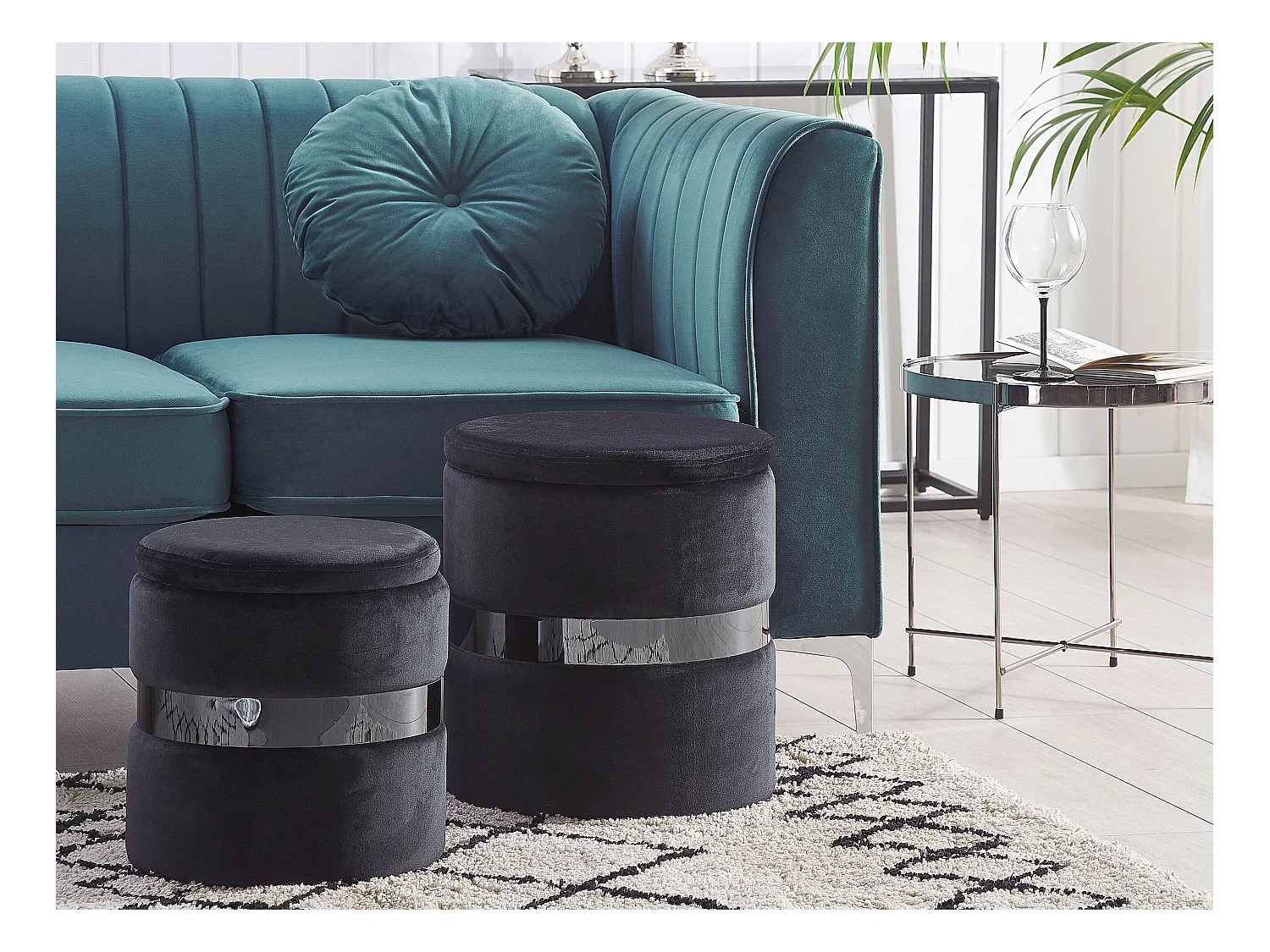 Set van 2 opbergpoefs DORIS Fluweel Zwart 35/30 cm 35/30 cm 44/36 cm